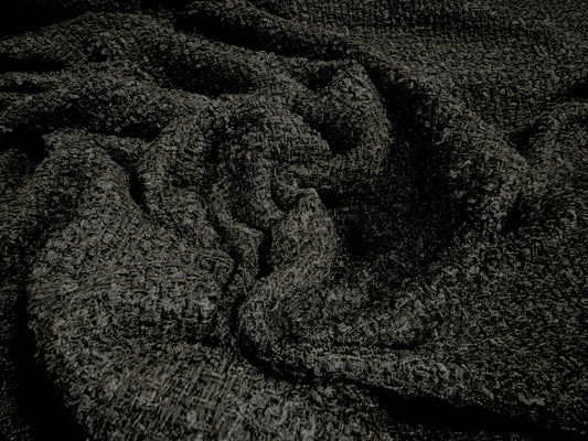 Heavyweight wool bouclé fabric, per metre - plain -charcoal black