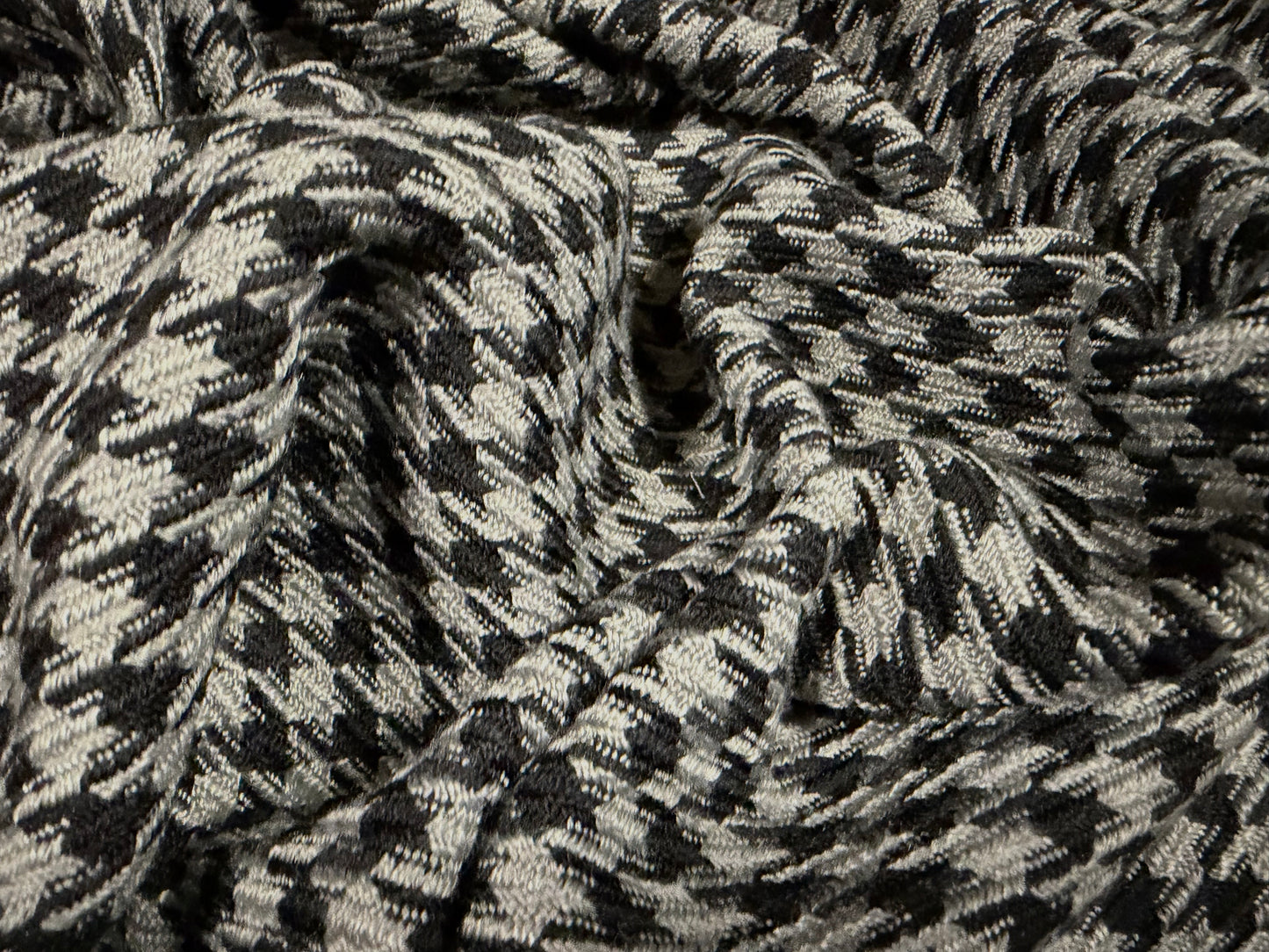 Heavyweight wool coat weight fabric, per metre - houndstooth jacquard - grey & black