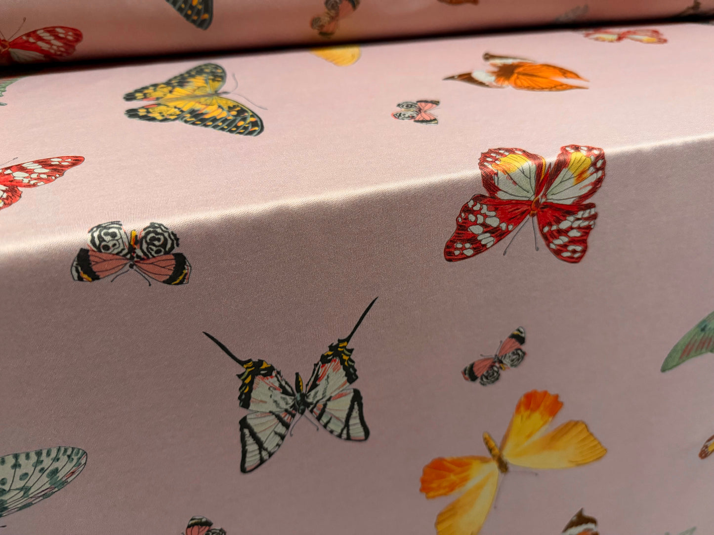 Single jersey fashion fabric, per metre - butterfly print - dusky mauve