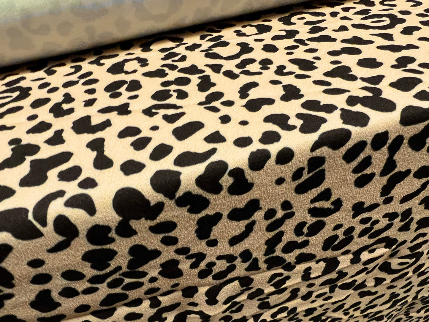 Scuba crepe stretch spandex jersey dress fabric, per metre - cheetah animal print - cream