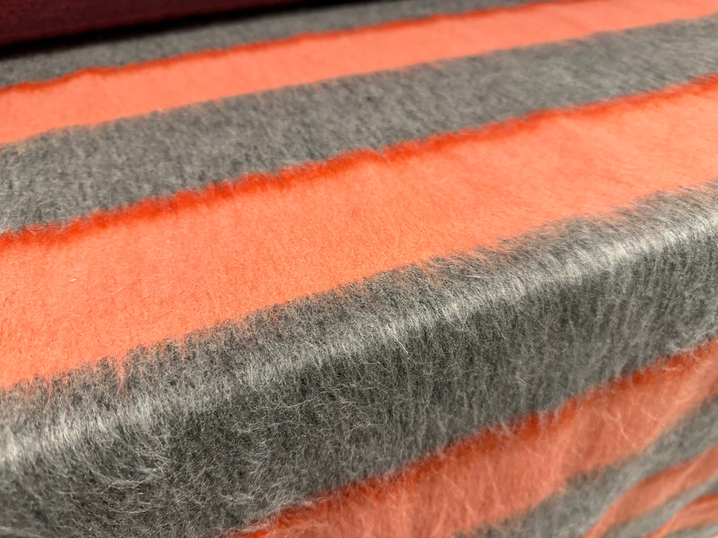 Wool faux fur fabric, per metre - ombré stripe - salmon & grey