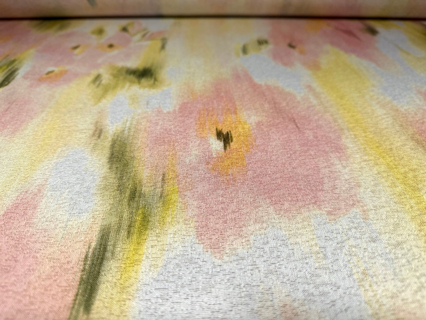 Thick & thin stretch spandex single jersey fashion fabric, per metre - stylised poppy print - pastel pink & green