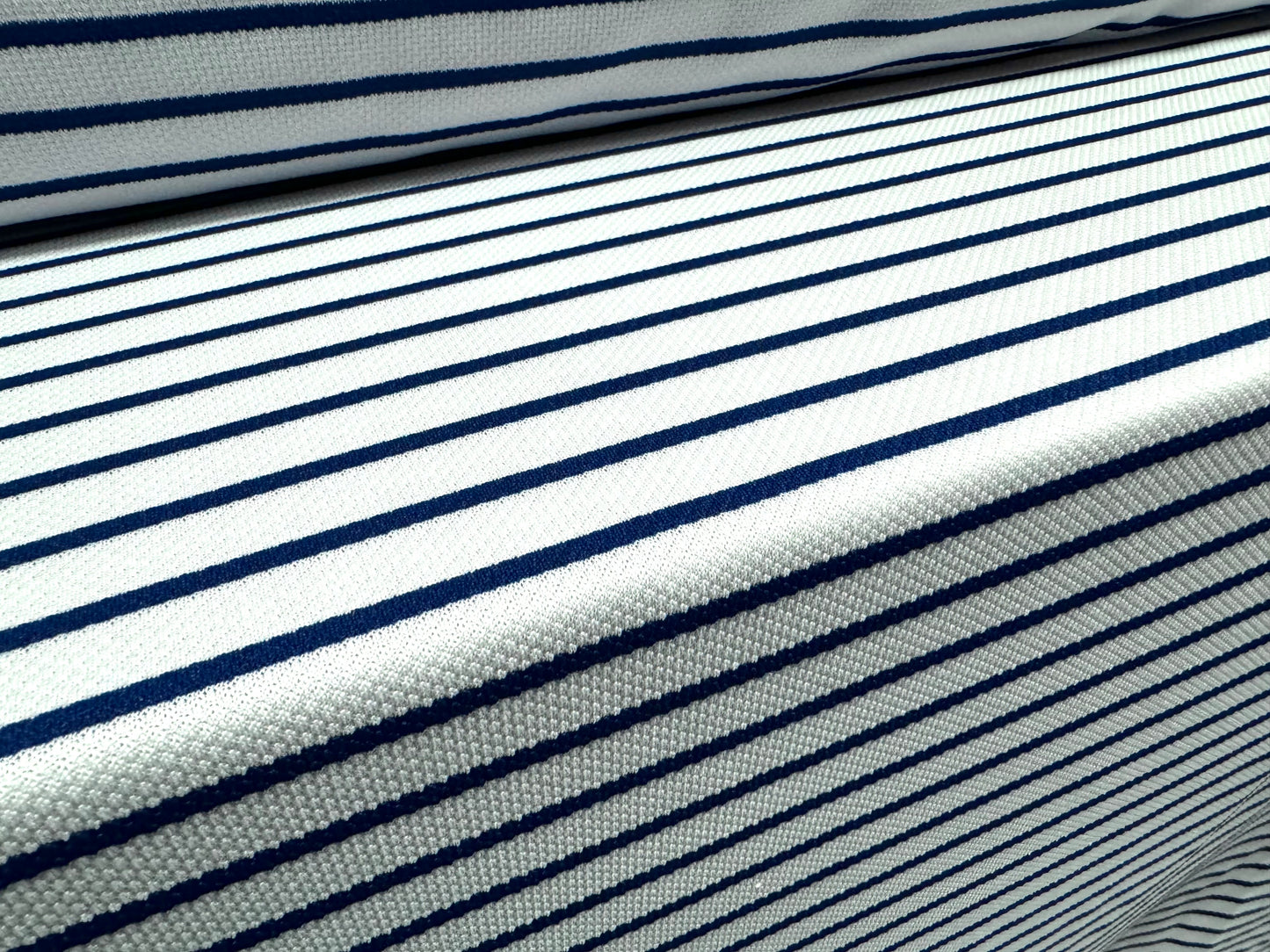 Textured double jersey stretch spandex fabric, per metre - stripe - white & navy blue