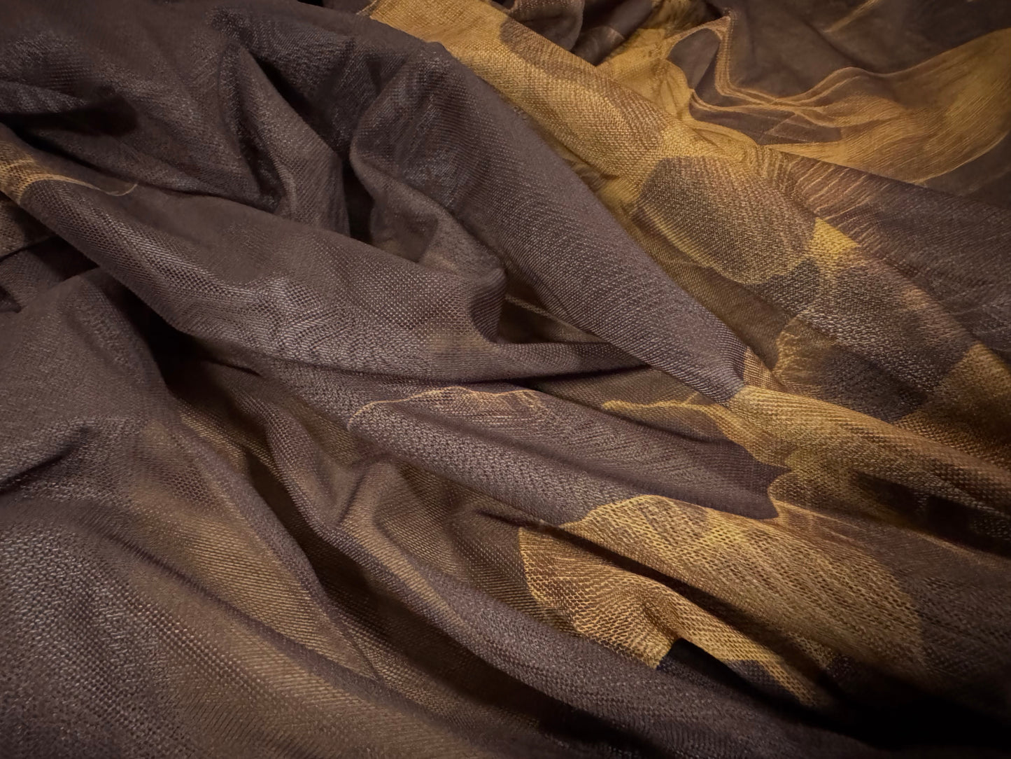 Power mesh net stretch spandex fabric, per metre - iris floral print - brown