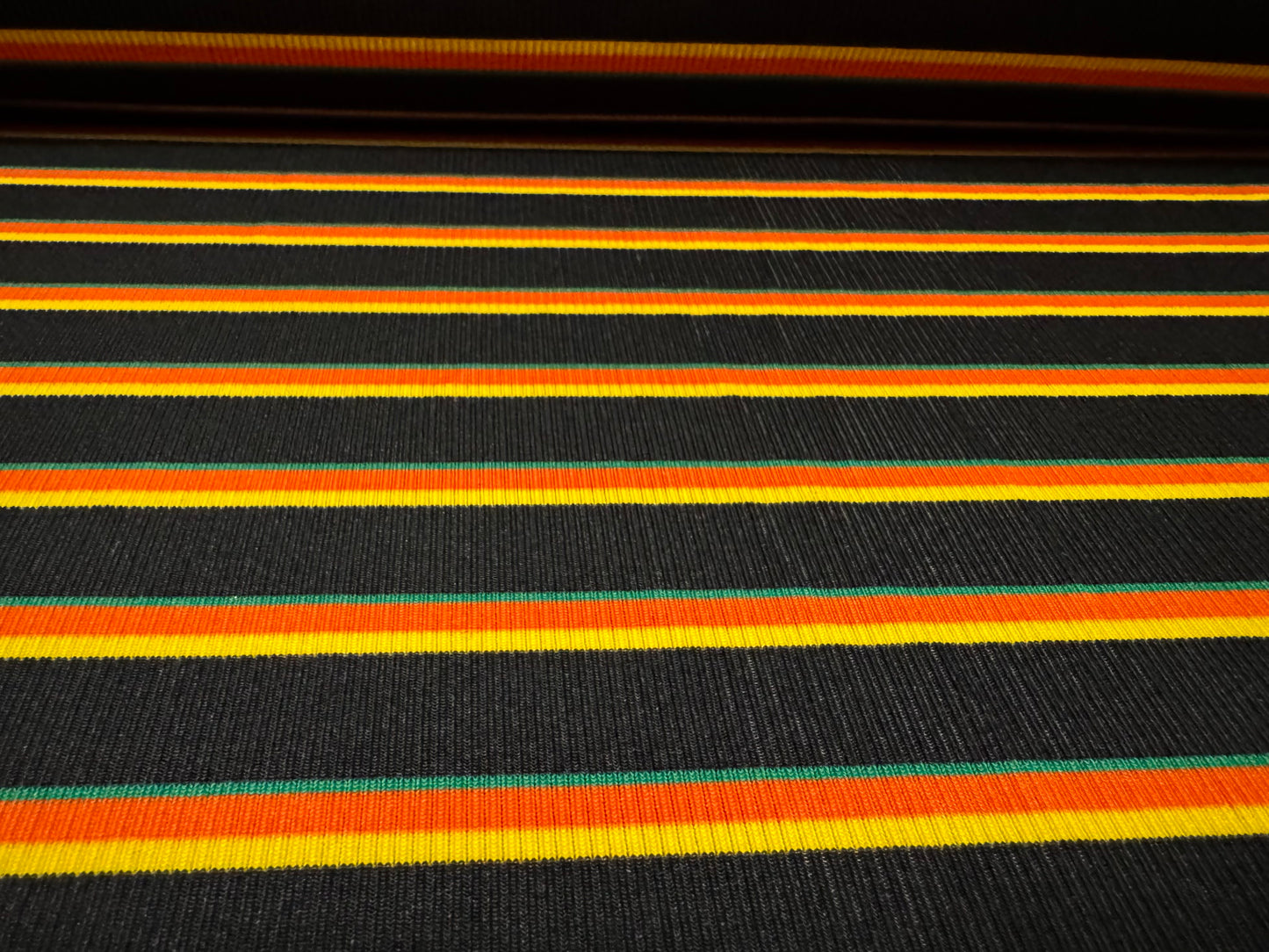 Stretch Spandex rib jersey fabric, per metre - stripe - black orange & yellow