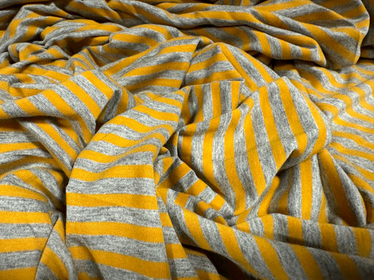 Viscose spandex stretch single jersey fabric, per metre - stripe - papaya & grey marl