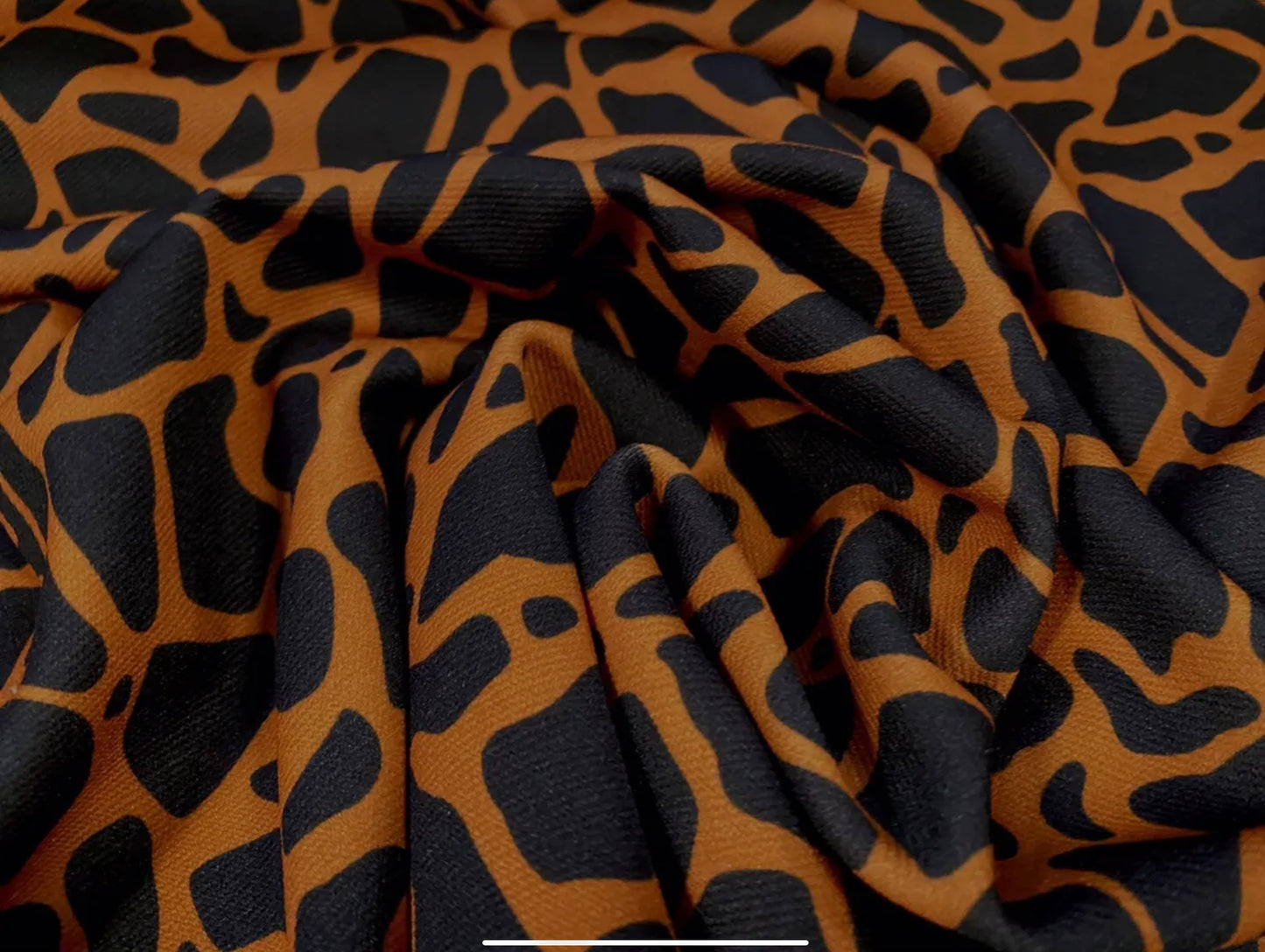 Double jersey knit stretch spandex dress fabric, per metre - giraffe animal prints - orange & black