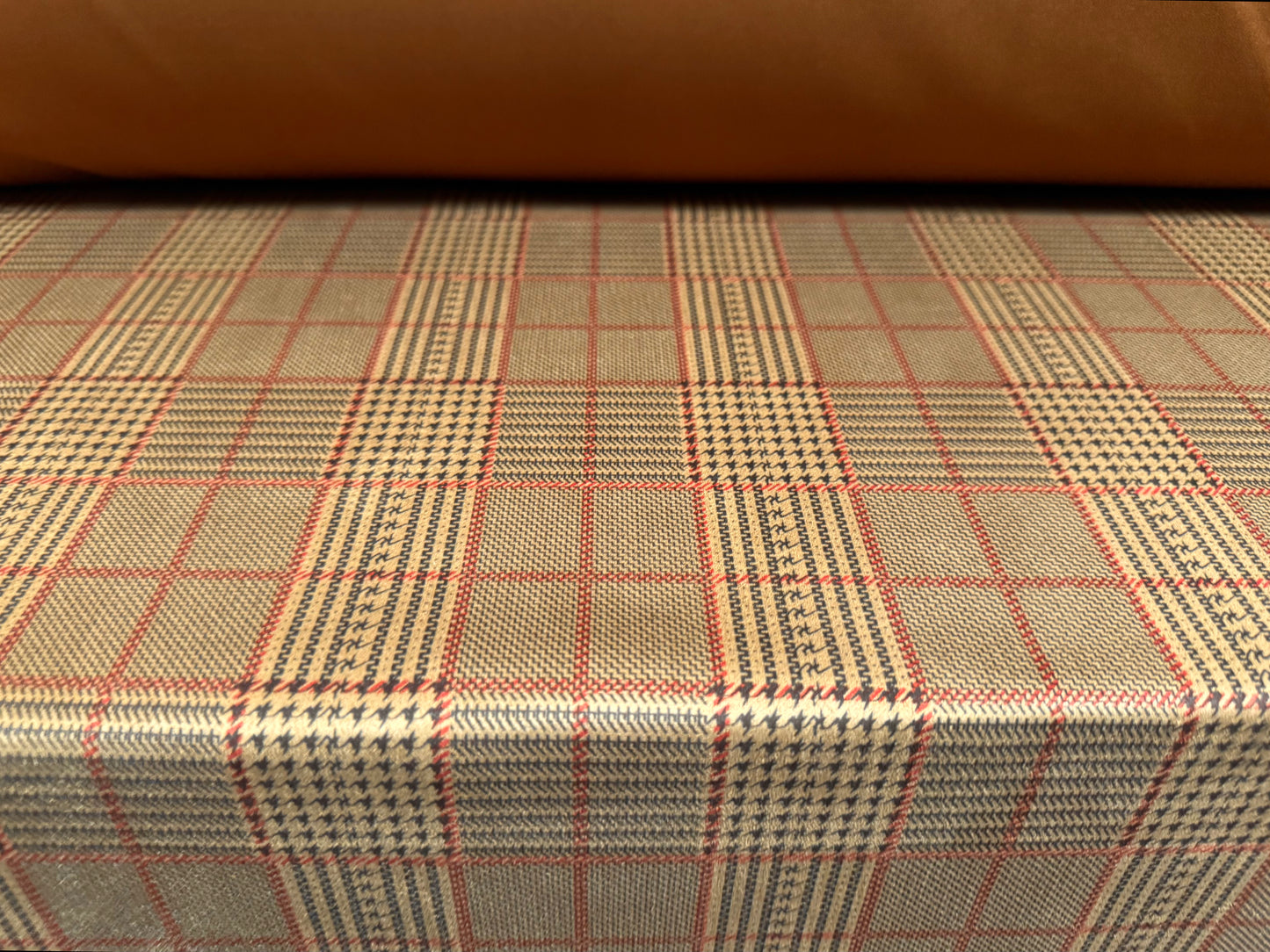 Scuba suede stretch spandex double jersey fabric, per metre - Prince of Wales check - toffee