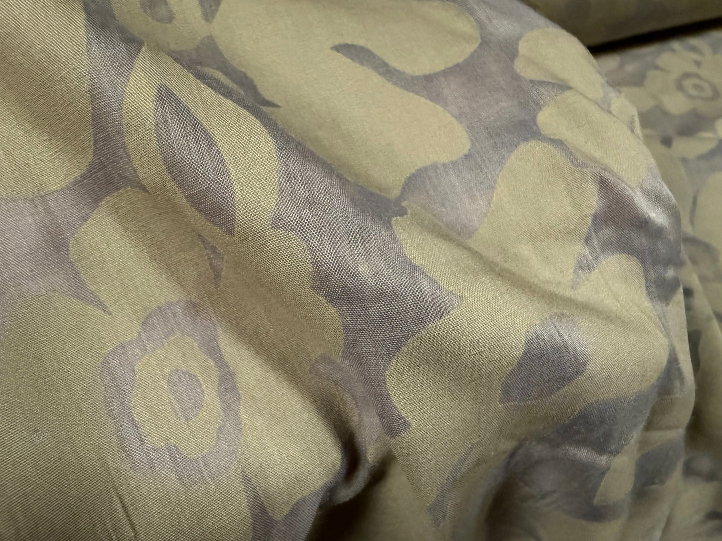 Lightweight cotton woven dress fabric, per metre - floral burnout - khaki