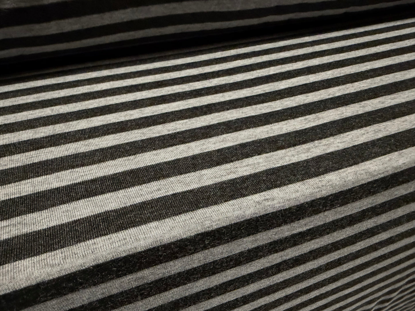 Viscose spandex stretch single jersey fabric, per metre - stripe - charcoal & grey marl