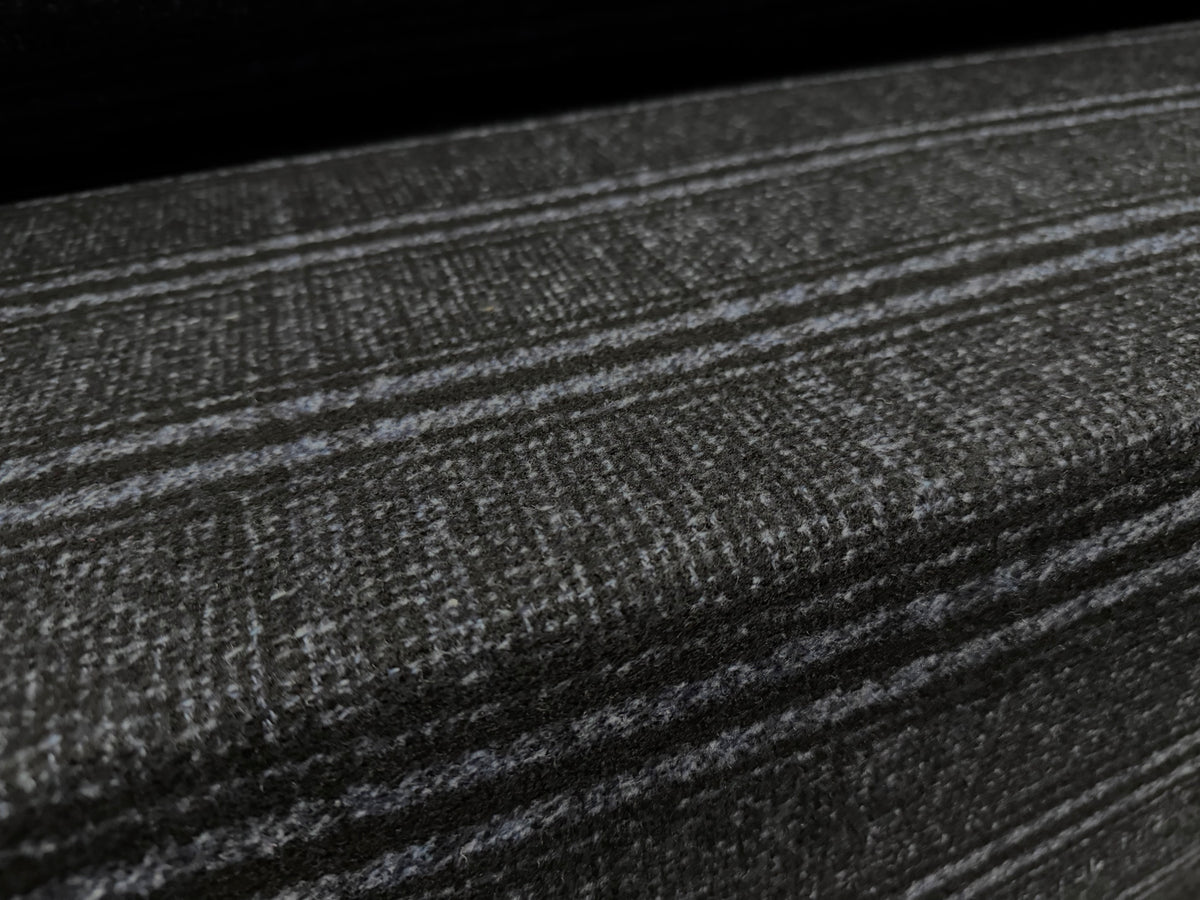 Wool bouclé fabric, per metre - checkered - midnight & blue
