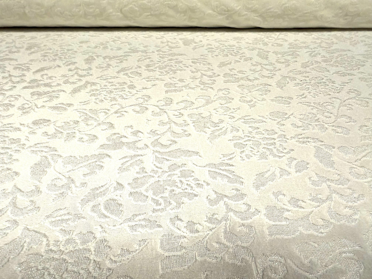 Stretch spandex floral jacquard jersey fabric, per metre - ivory