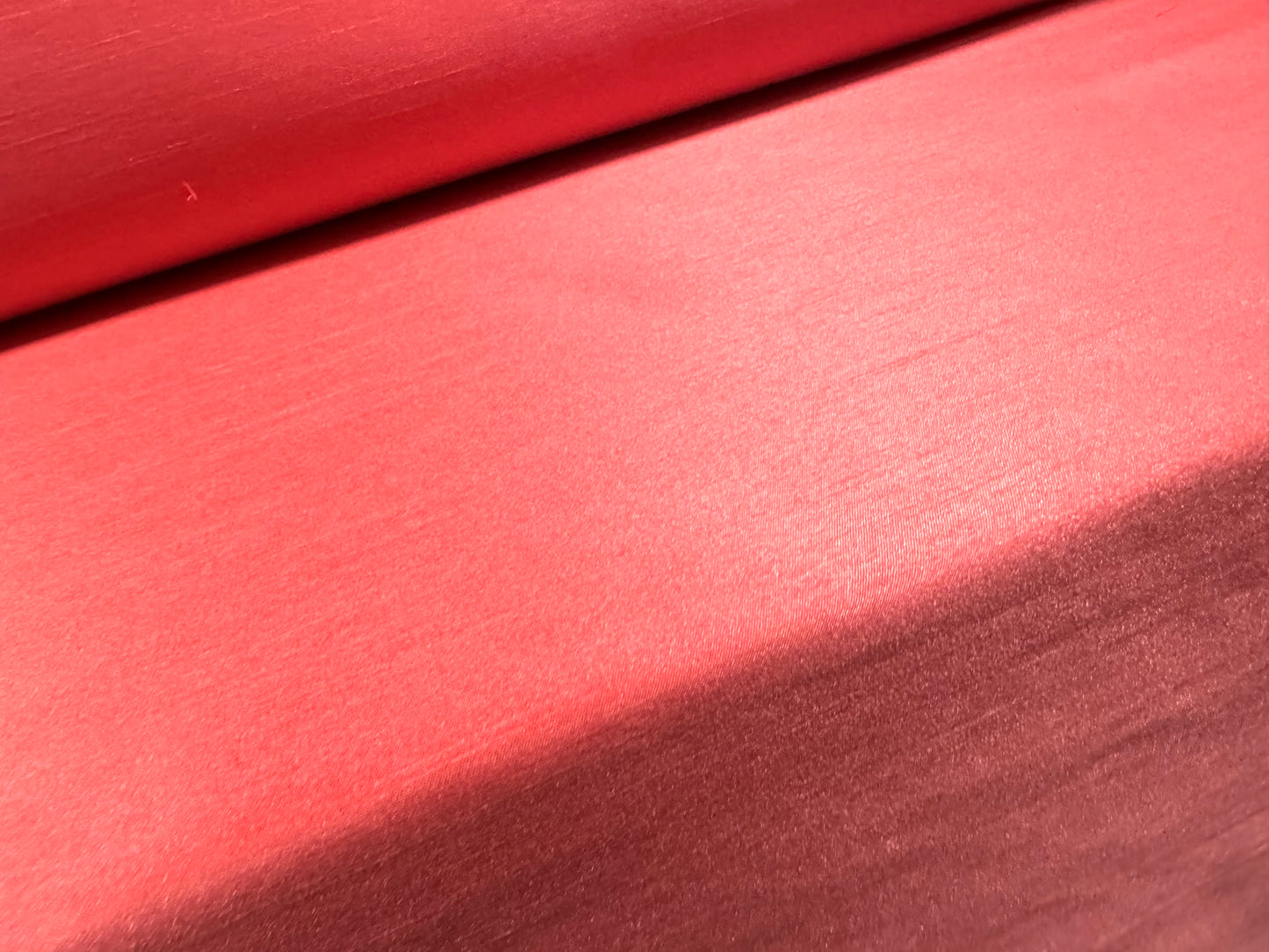 Shantung satin faux silk woven dress fabric, per metre - plain - coral