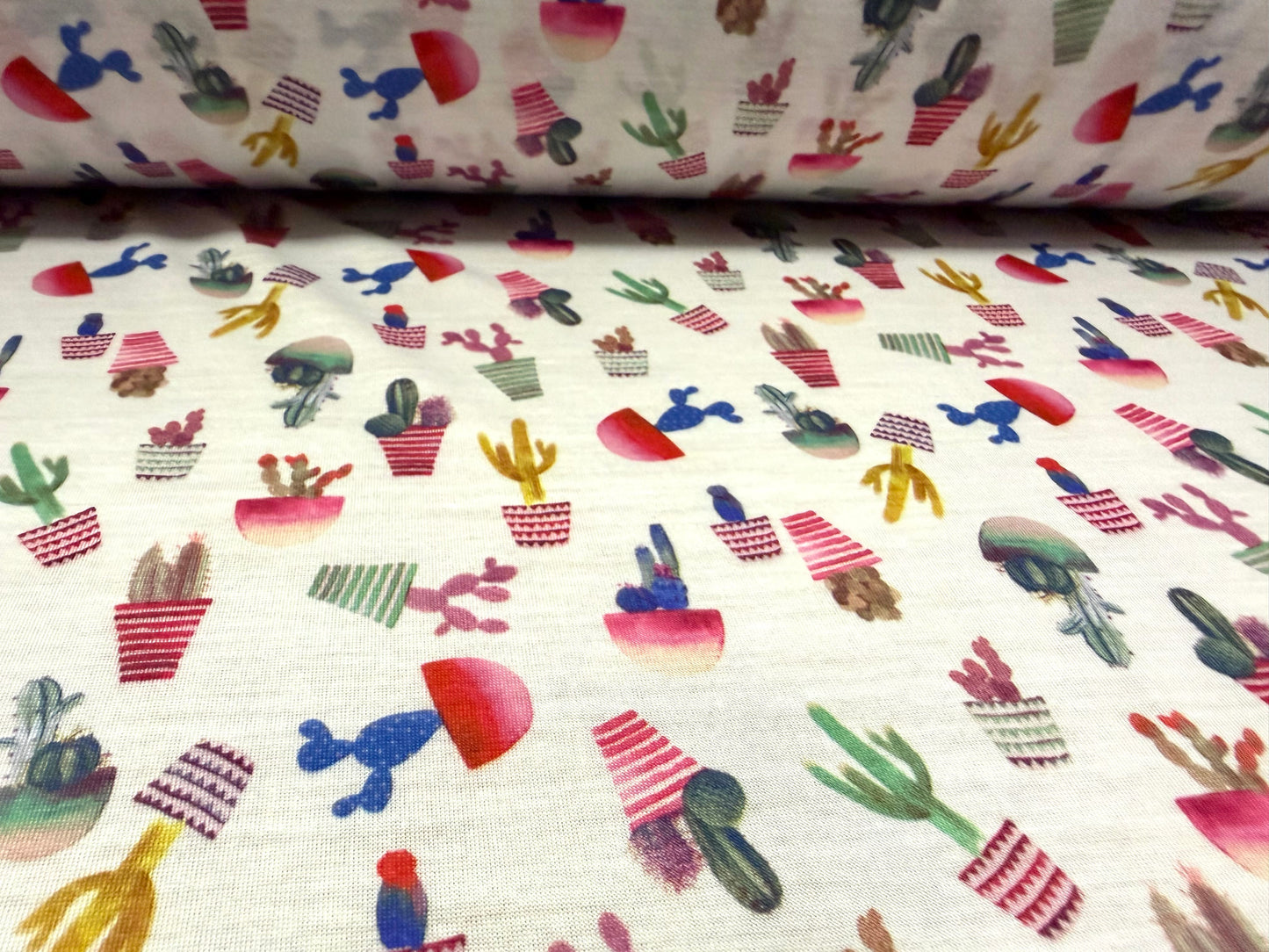 Soft handle single jersey fabric, per metre - Cactus print - multicolour