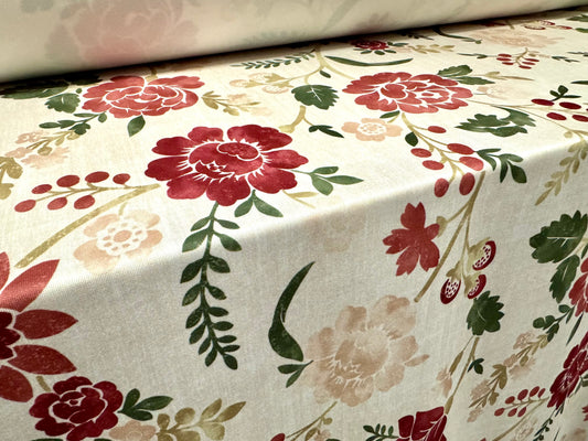 Soft furnishing double jersey fabric, per metre - Botanica Spring print - cream & wine