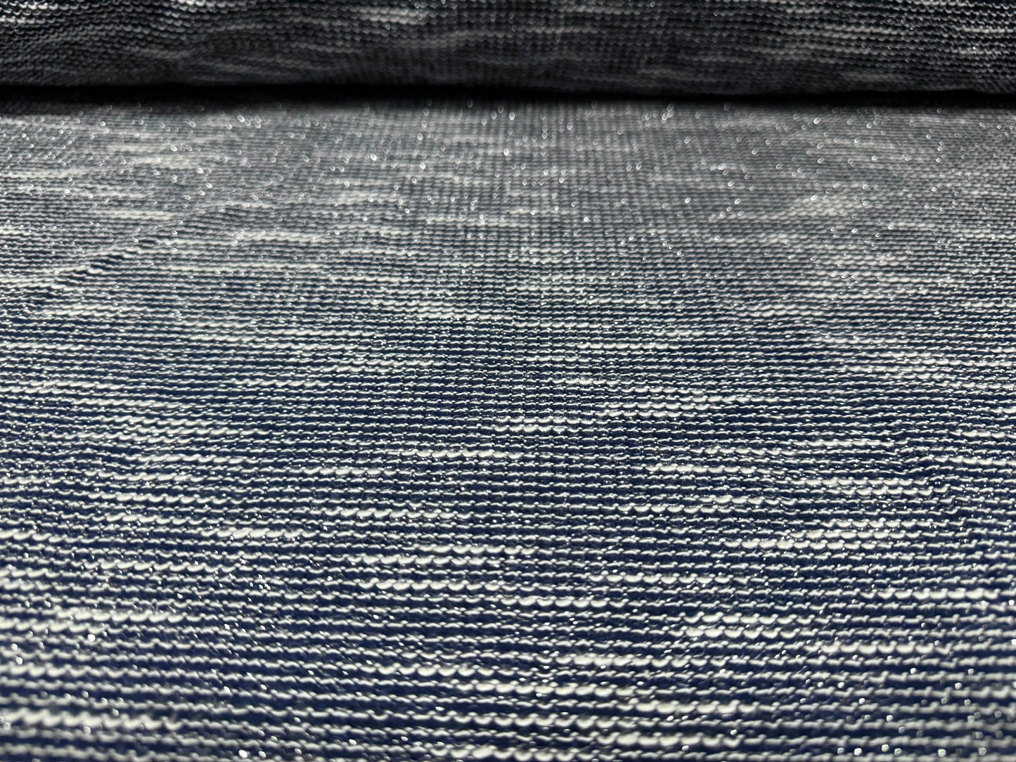 Metallic bouclé knitwear jersey fabric, per metre - dark blue & white slub with silver lurex