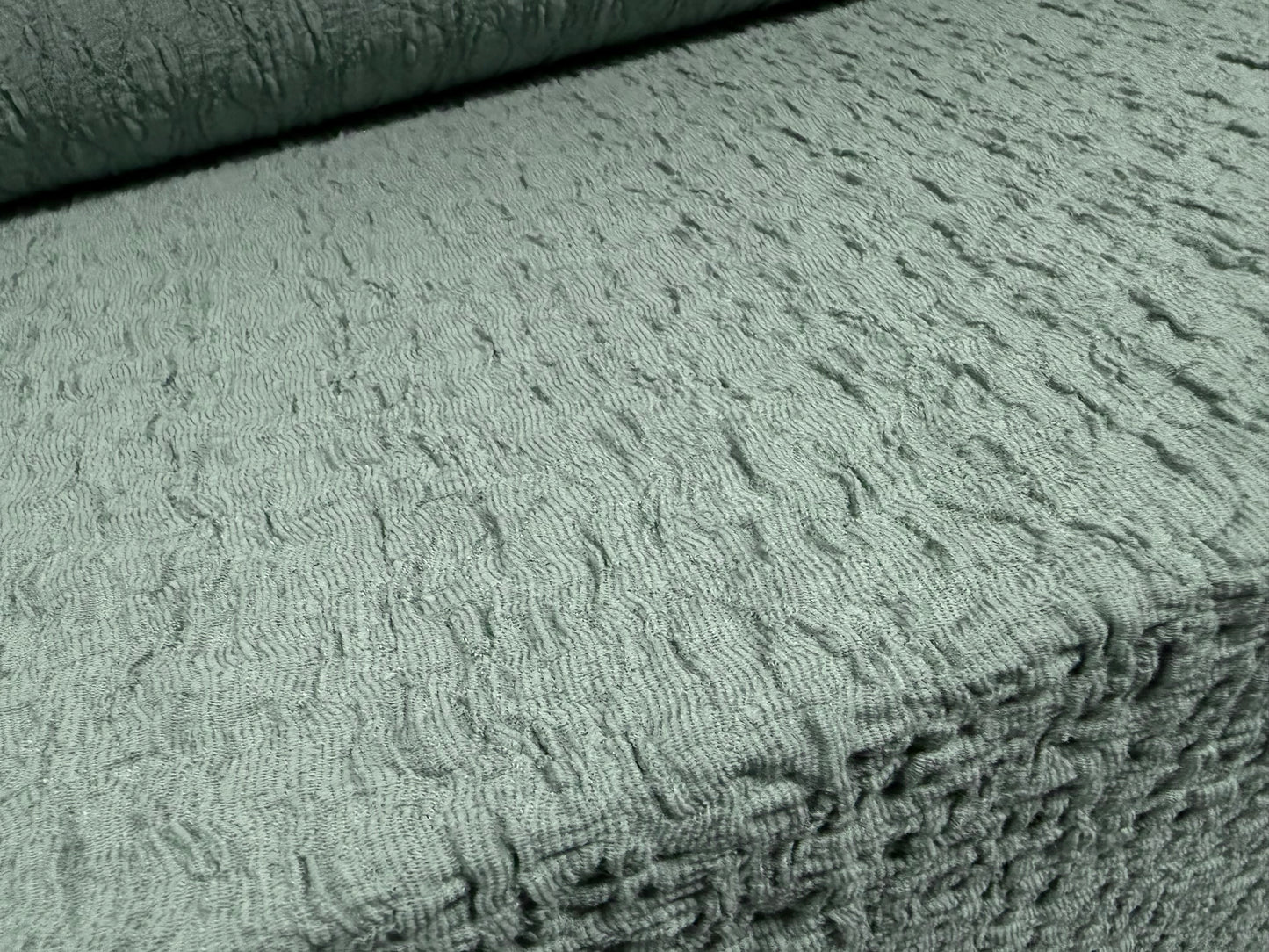 Blister jacquard stretch woven fabric, per metre - solid - duck egg