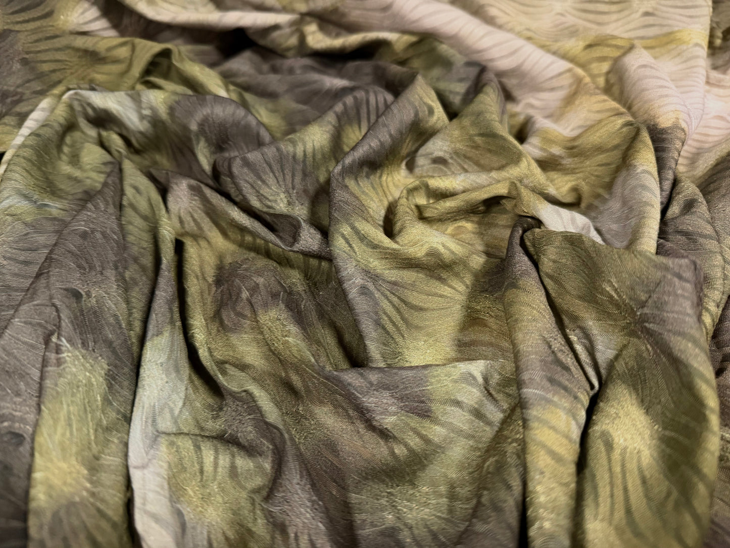 Stretch spandex jersey jacquard fabric, per metre - abstract print - khaki & stone