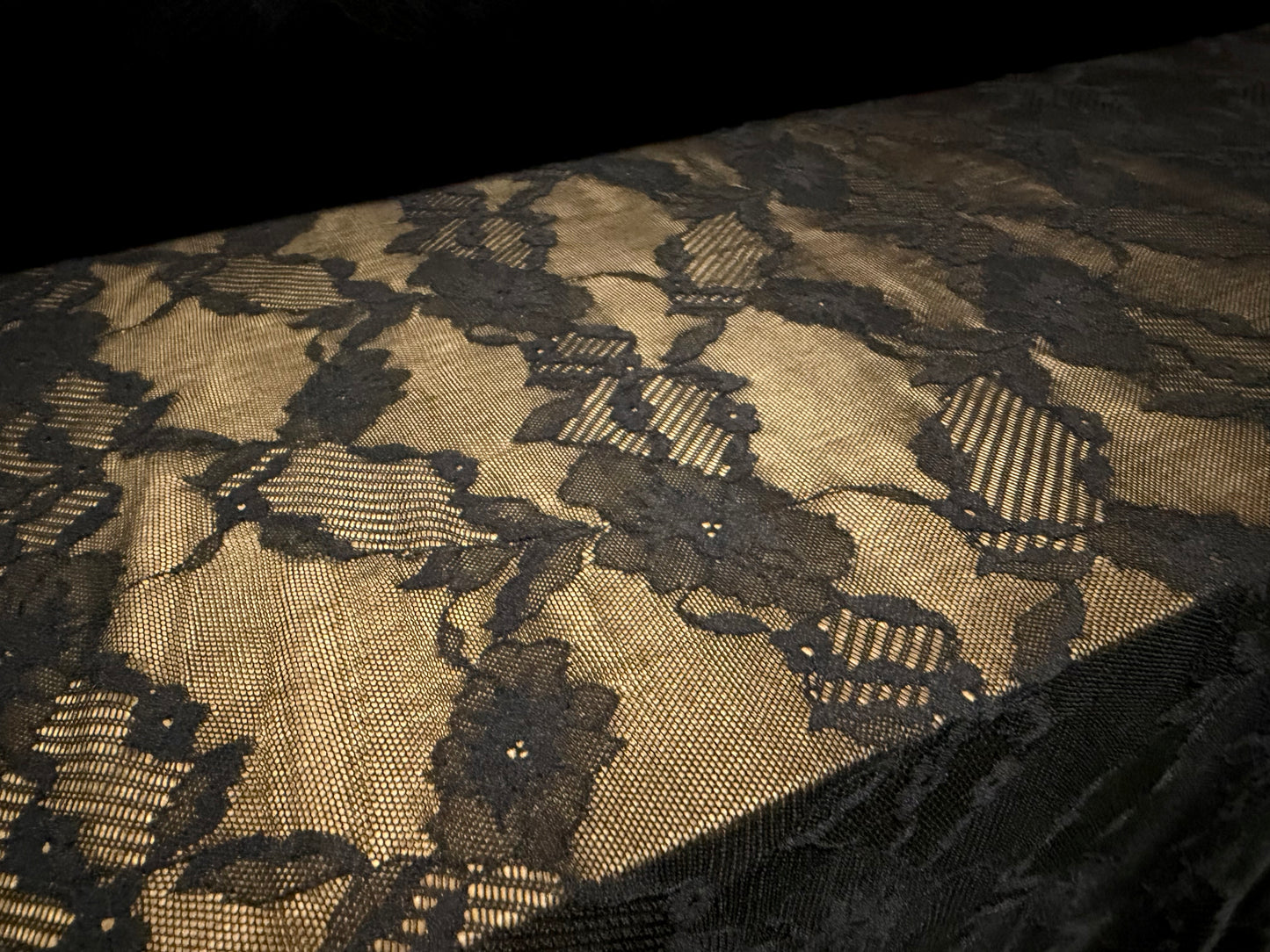 Lightweight stretch spandex lace fabric, per metre - flowers - Black