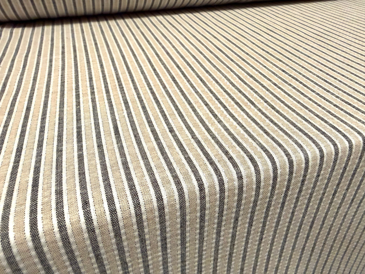 Cotton woven fabric with lurex, per metre - stripe - beige grey & silver