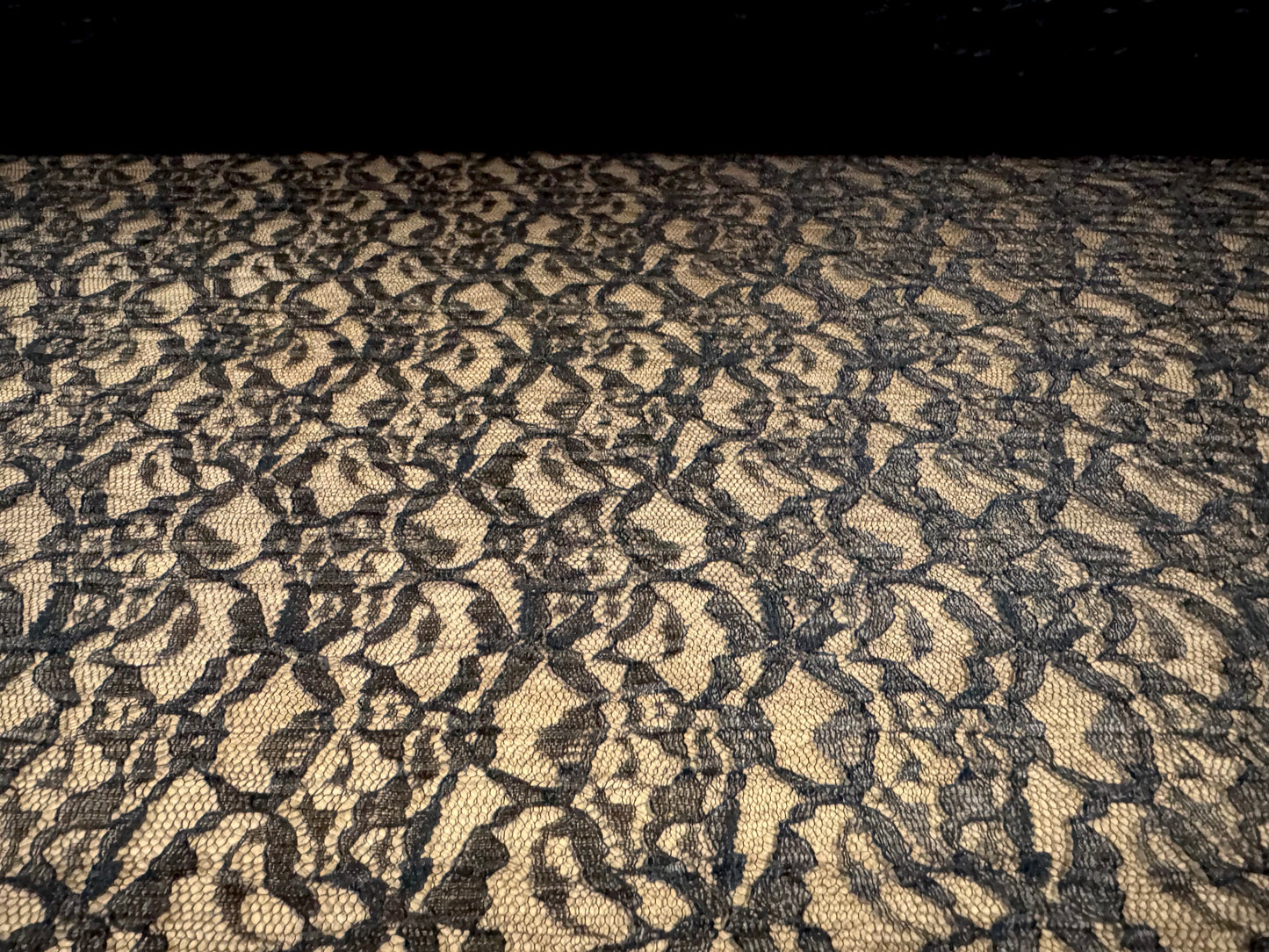 Crinkle lightweight lace fabric, per metre - floral - black