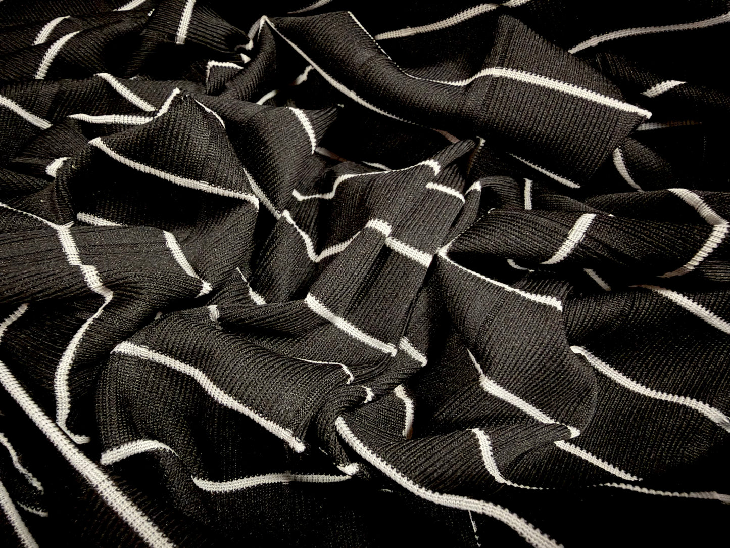 Bandage rib stretch spandex bodycon jersey fabric, per metre - pinstripe - black & ivory