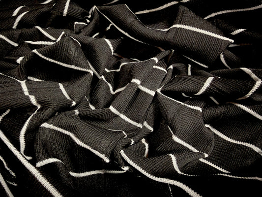Bandage rib stretch spandex bodycon jersey fabric, per metre - pinstripe - black & ivory
