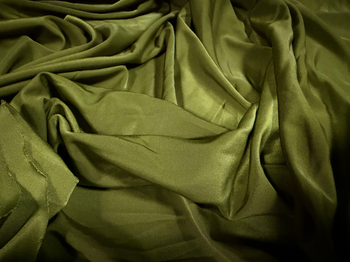 Stretch sateen activewear jersey fabric, per metre - plain - moss green
