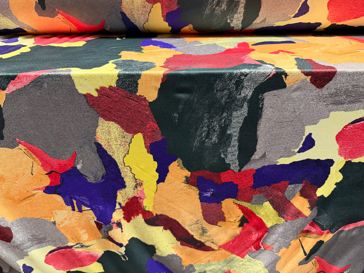 Stretch spandex crepe single jersey dress fabric, per metre - abstract print - multicolour