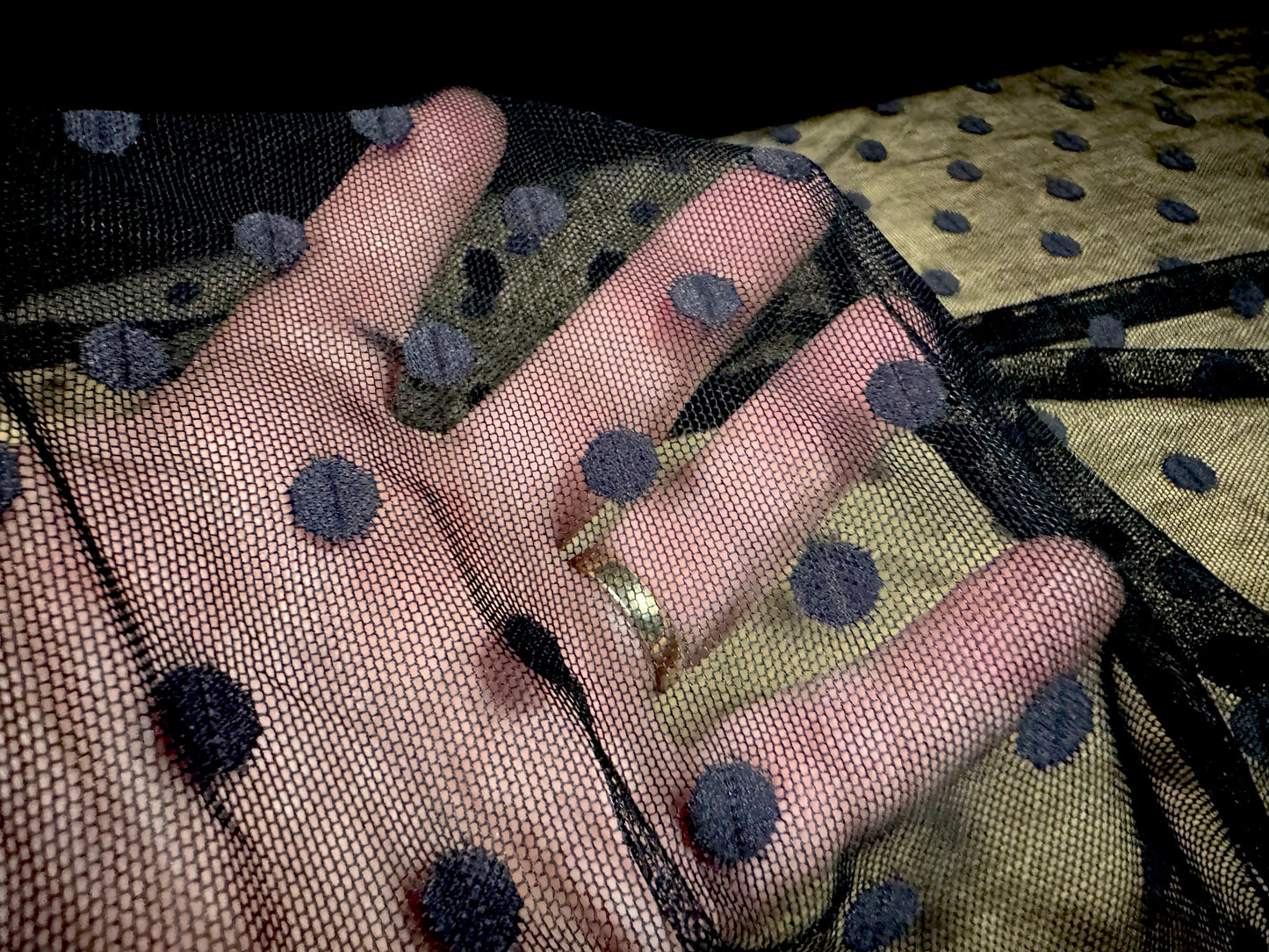 Power mesh net stretch spandex fabric, per metre - polka dot jacquard - black