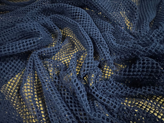 Fishnet mesh net jersey fabric, per metre - plain - navy blue