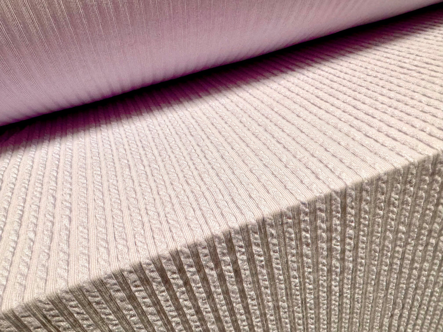 Cable knit stretch spandex rib jersey fabric, per metre - pale lilac