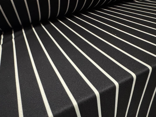 Scuba crepe stretch spandex double jersey fabric, per metre - stripe print - black & white