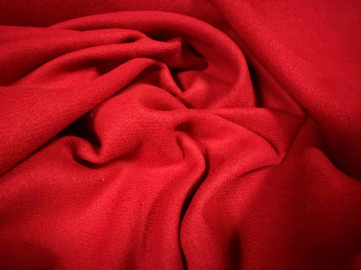 Heavyweight wool flannel fabric, per metre - plain - red