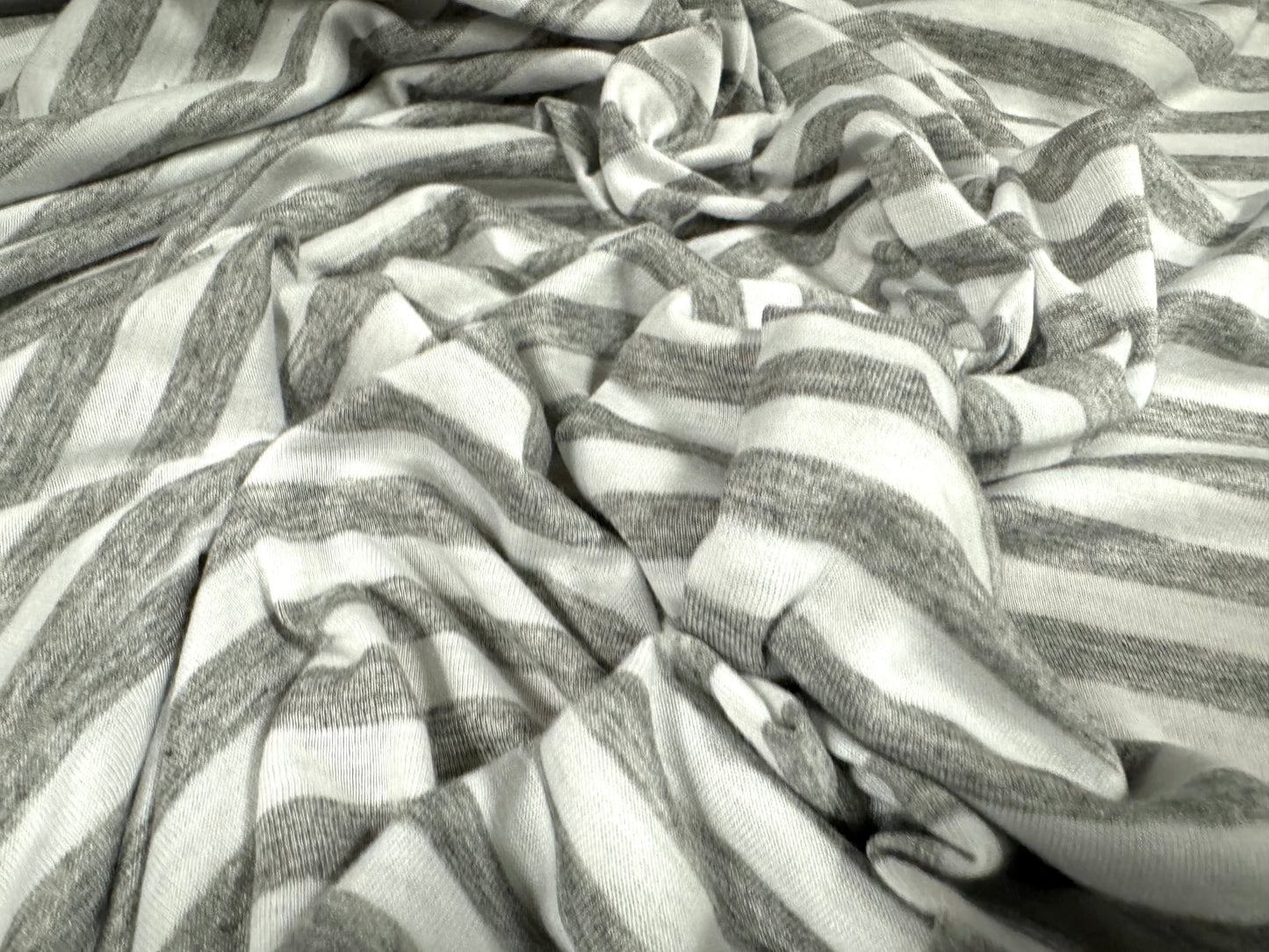 Viscose blend single jersey fabric, per metre - stripe - grey marl & white