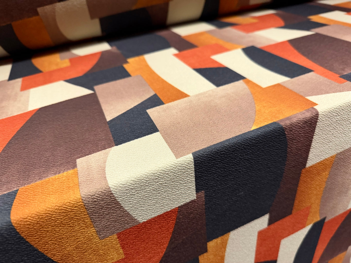 ‘Liverpool’ textured scuba stretch spandex jersey fabric, per metre - colour block shapes print - terracotta brown & sage