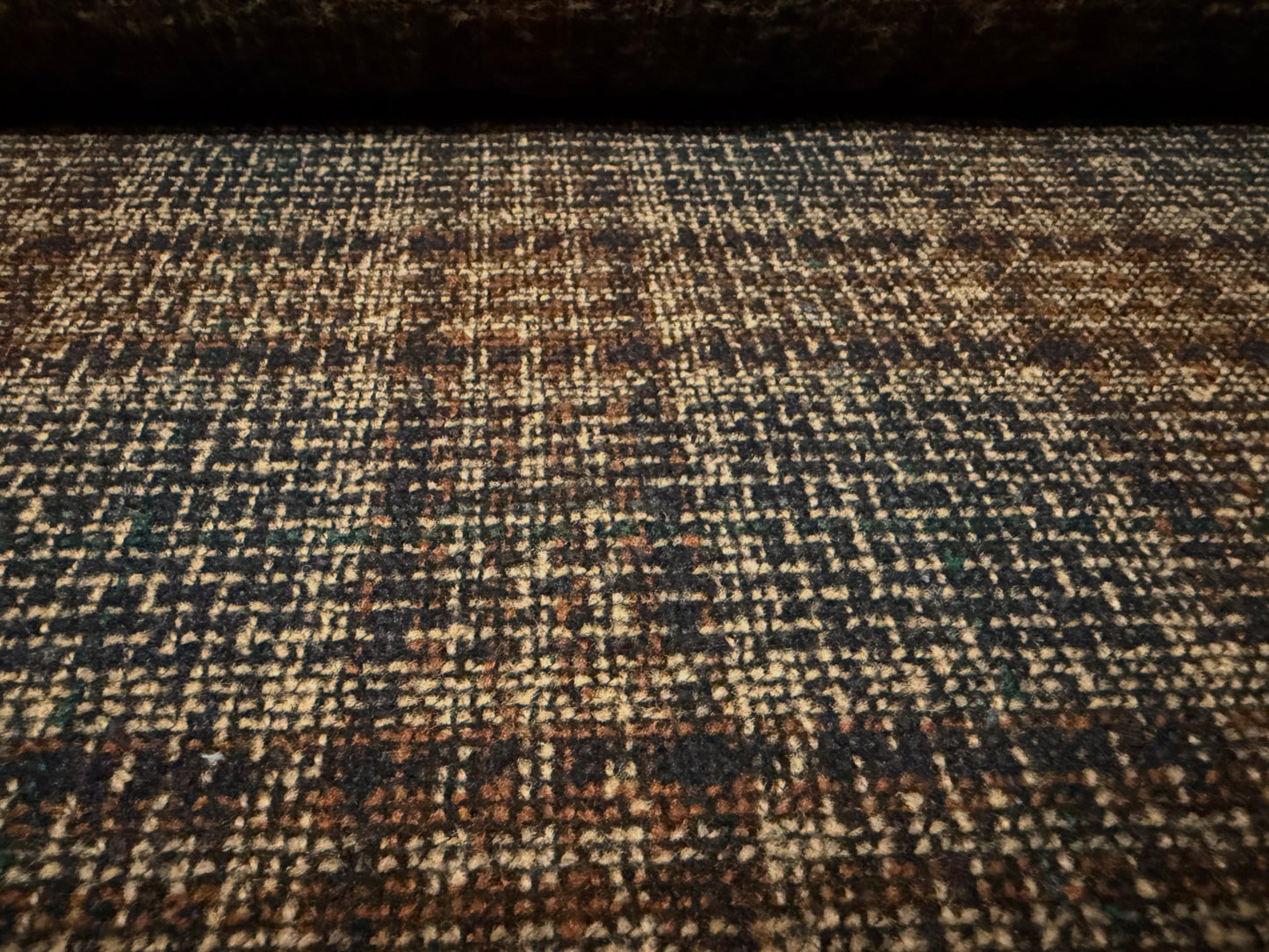 Heavyweight wool bouclé fabric, per metre - plaid check - brown & navy