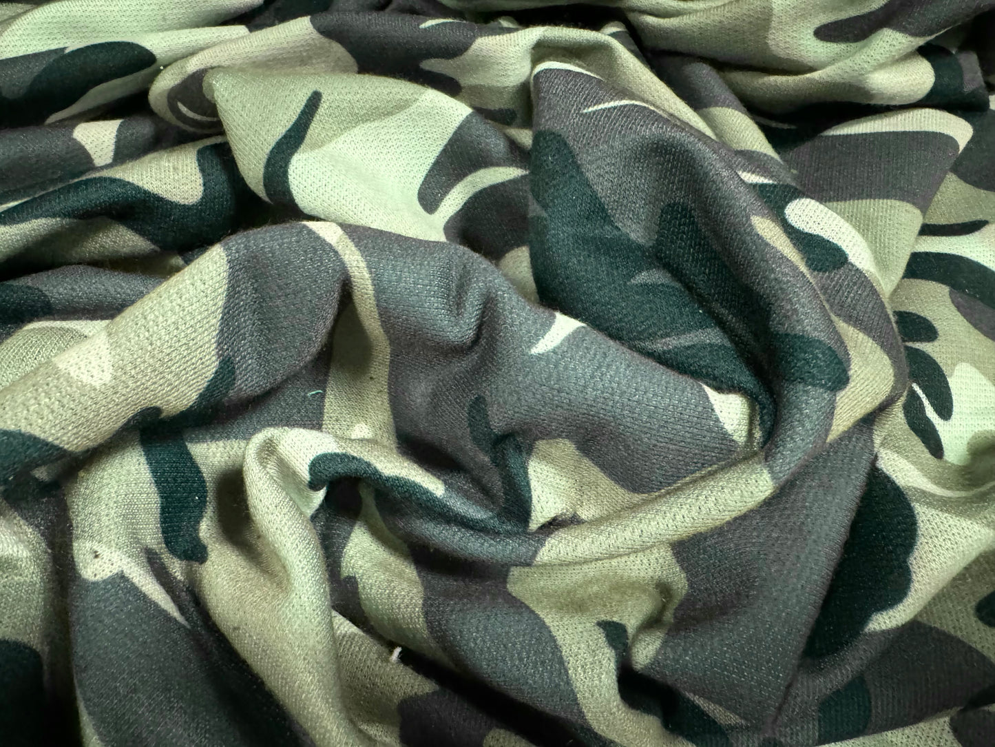 French Terry loopback sweatshirt jersey fabric, per metre - camouflage print - khaki mint & pink