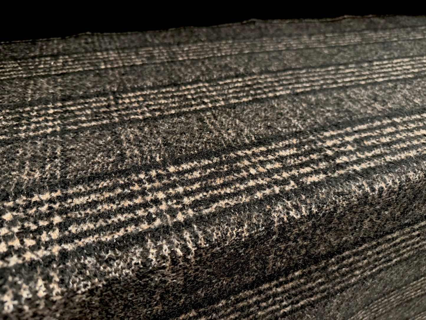 Wool bouclé fabric, per metre - check - black & stone