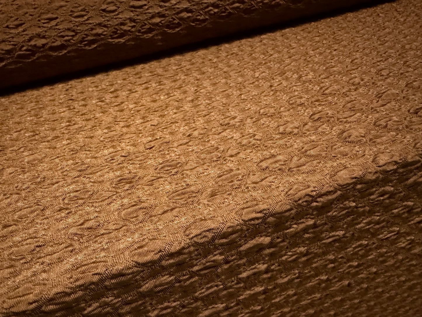 Blister jacquard stretch woven fabric, per metre - solid - hazelnut brown