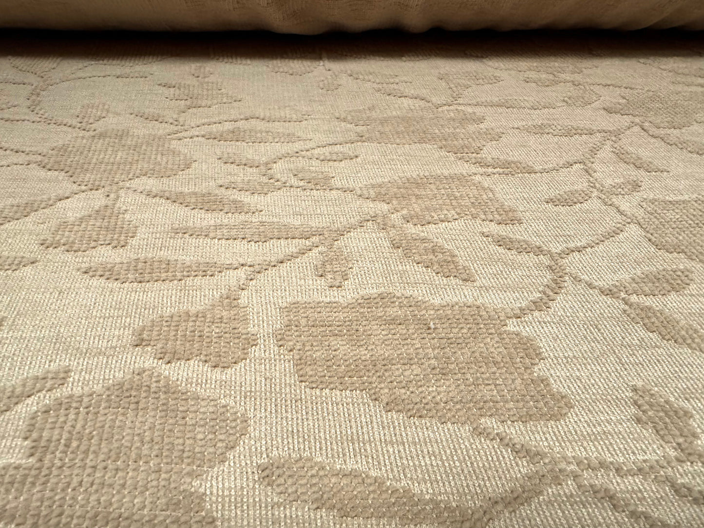 Soft chenille upholstery fabric, per metre - floral jacquard - beige