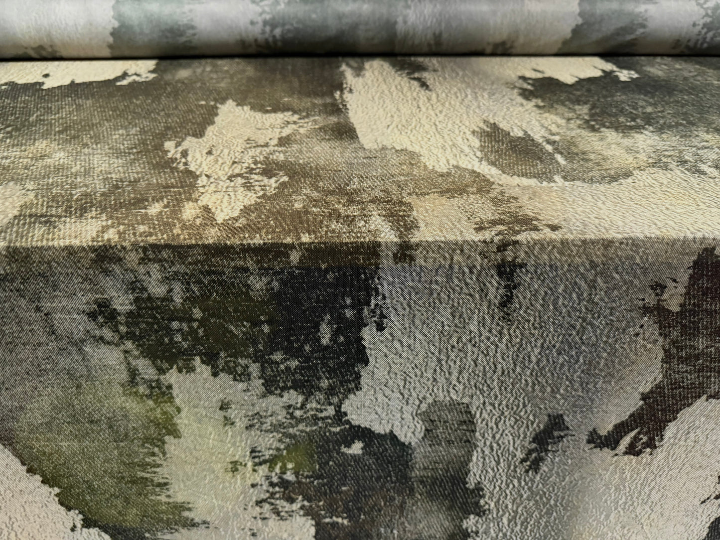 Power mesh net stretch spandex fabric, per metre - abstract print - olive & sage green