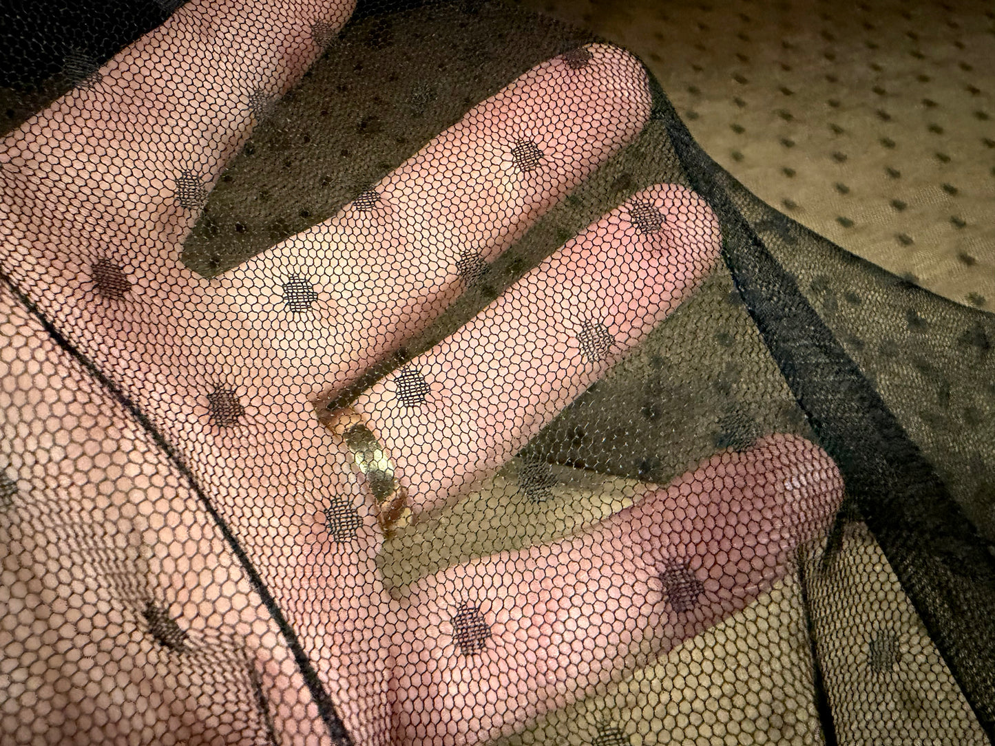 Fine lightweight mesh net fabric, per metre - dobby spot - black