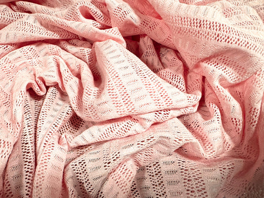 Stretch crochet knit jersey fabric, per metre - fancy stripe - light pink