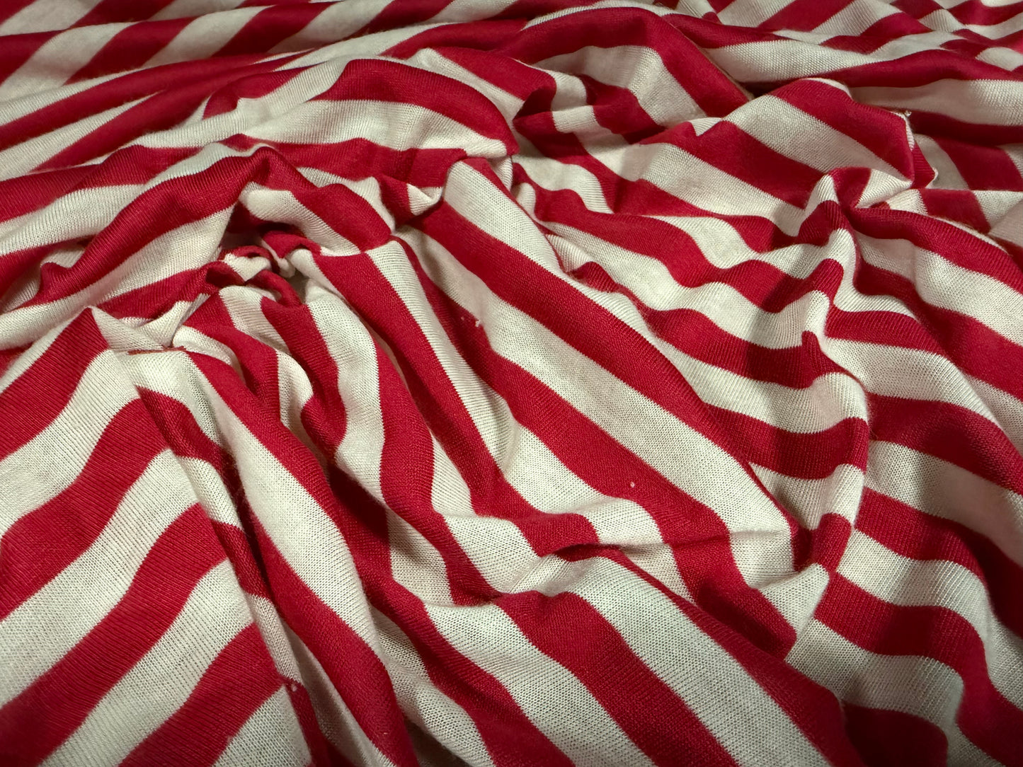 Viscose single jersey fashion fabric, per metre - stripe - cherry red & white