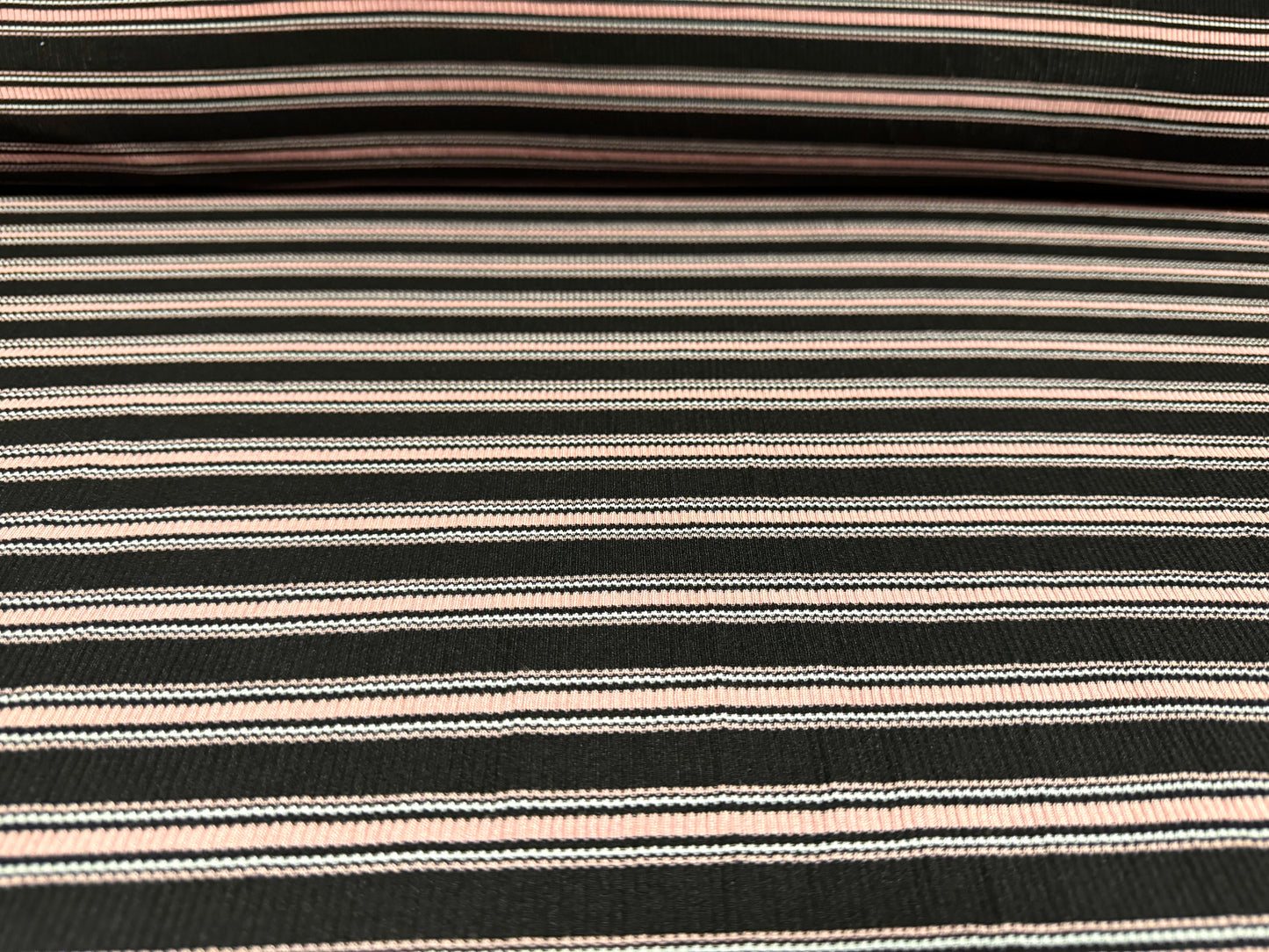 Stretch Spandex rib jersey fabric, per metre - stripe - black pink white