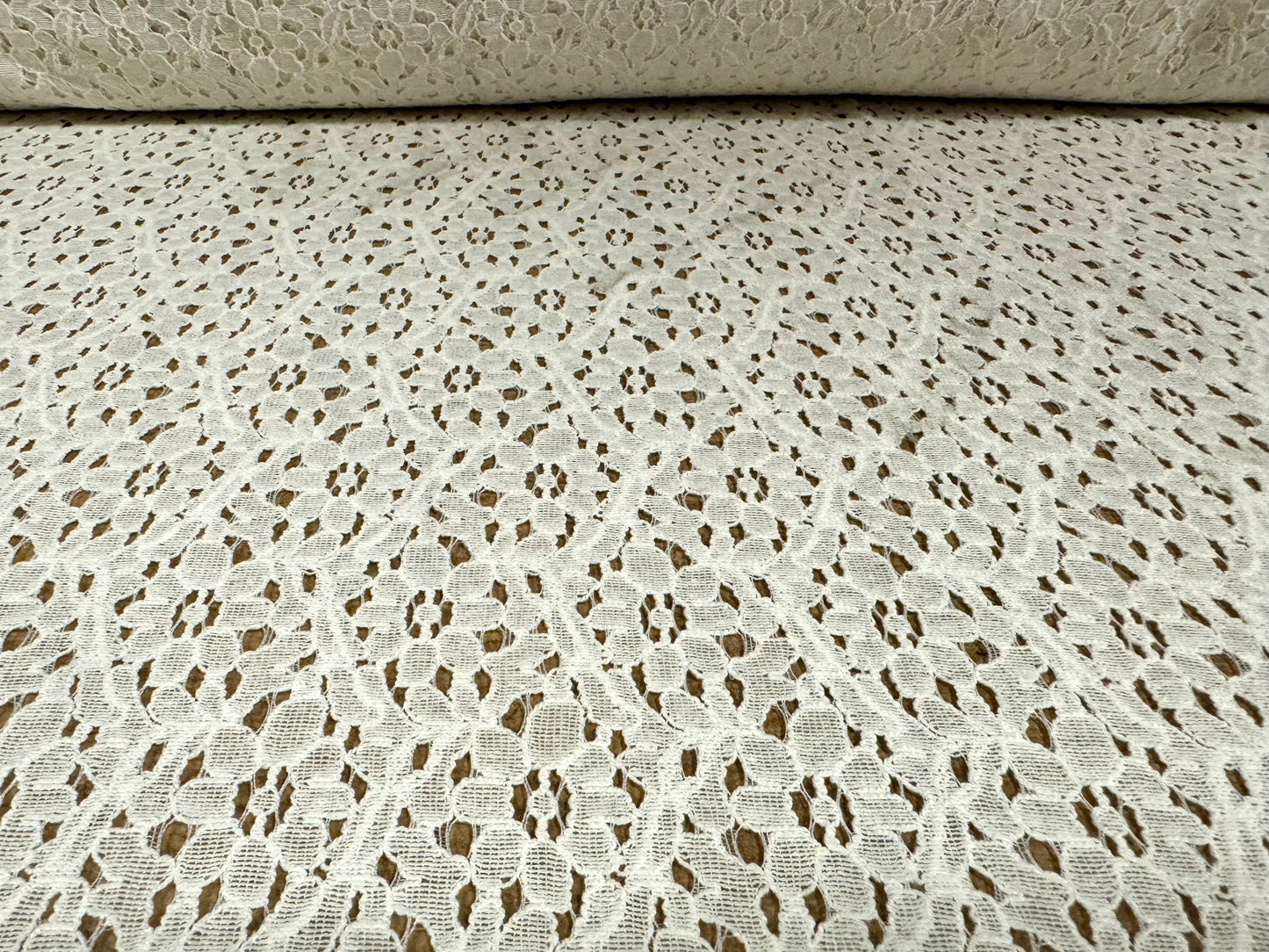 Corded Cotton lace dress fabric, per metre - floral - ivory