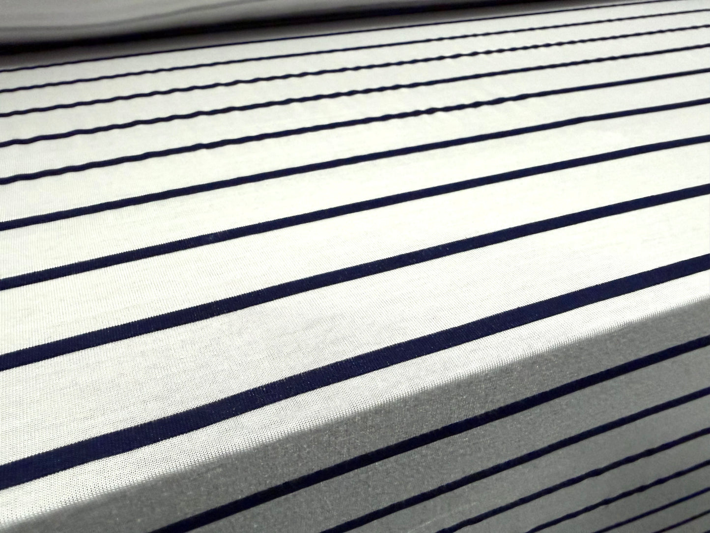 Viscose spandex stretch single jersey fabric, per metre - stripe - white & navy blue