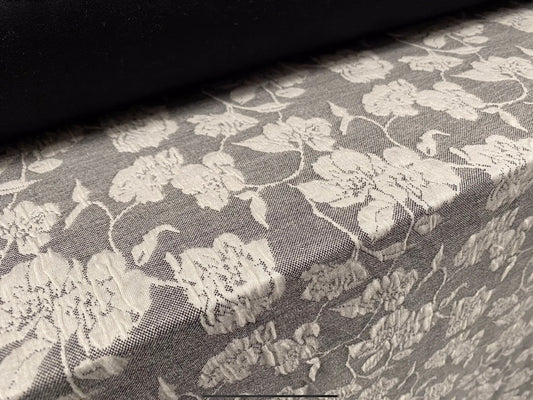 Stretch spandex floral jacquard double jersey fabric, per metre - grey