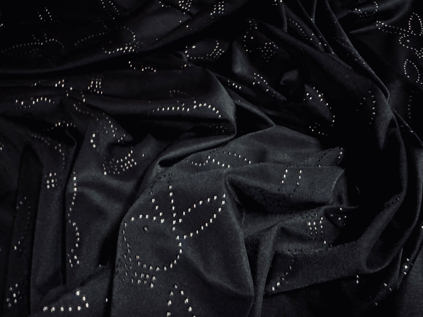 Stretch spandex ITY single jersey fabric, per metre - glitter diamanté bunny rabbit print - black